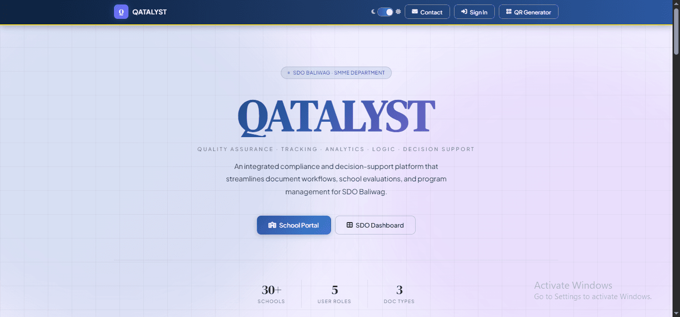 QATALYST system screen 1 of 19
